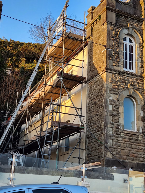 Scaffolding on the outside of the chapel