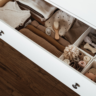 Drawer organised into sections with accessories 