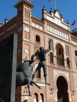 Statue of a Matador and bull in Madrid
